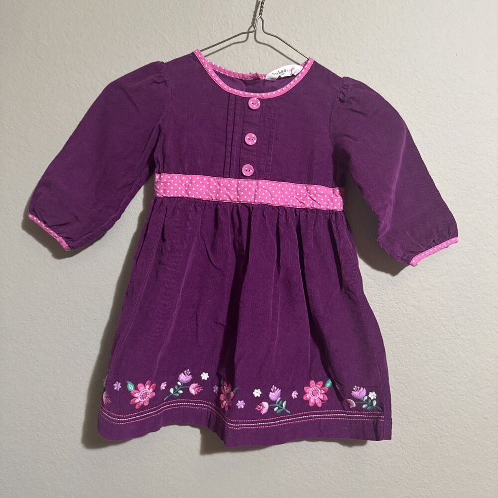 Girls Dress Purple Embroidered Floral Vintage Look Made In India Sz 18-24 Months